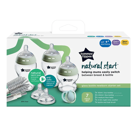 Tommee Tippee Комплект за Хранене на Новородено с 3 броя Самостерилизиращи се Стъклени Шишета Natural Start
