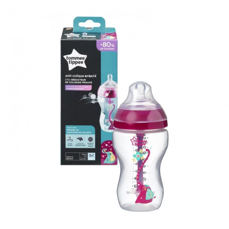 Tommee Tippee ШИШЕ ЗА ХРАНЕНЕ ANTI-COLIC 3м+ 340 ml С ДЕКОР розов