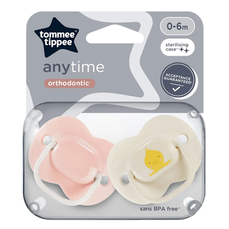 Tommee Tippee Ортодонтични Залъгалки Any Time 0-6М+ 2 Броя Розов Крем и Жълто Пате
