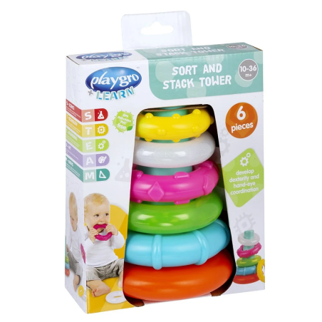 Playgro Конус с поклащаща се основа и 5 цветни релефни ринга за подреждане от серията +LEARN, 10м+
