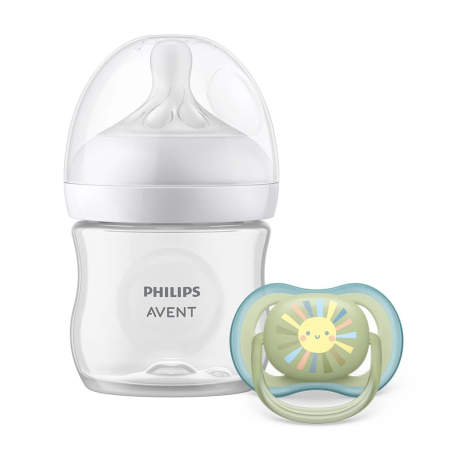 Philips AVENT SCD837/10 с шише за хранене Natural Response 125 мл с биберон без протичане Поток 2, 0м+ и залъгалка Ultra Air 0-6м