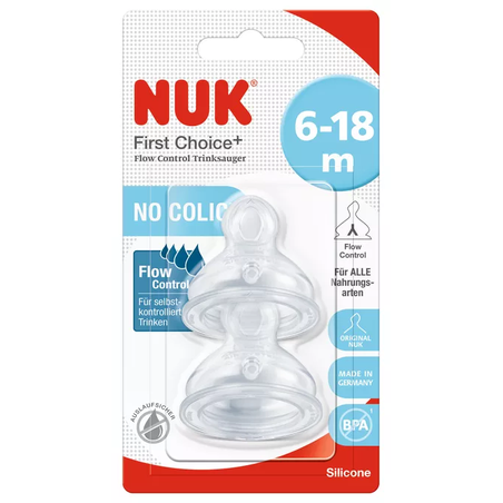 NUK FIRST CHOICE Биберон Храна Силикон 2 Броя 6-18месеца Flow Control