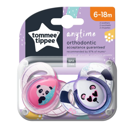 Tommee Tippee ОРТОДОНТИЧНИ ЗАЛЪГАЛКИ - ANYTIME 6-18М (2 бр./оп.) РОЗОВ