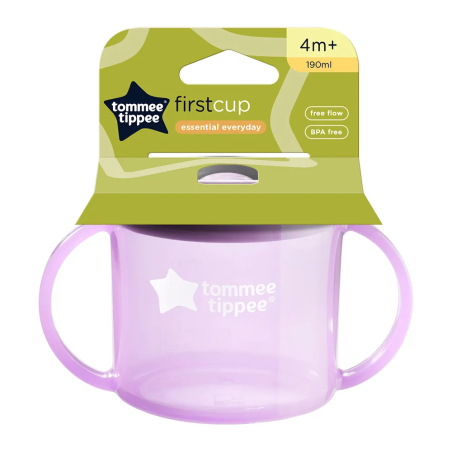 Tommee Tippee Чаша с Дръжки First Cup 4M+ с Твърд Накрайник Лилава