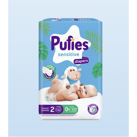Pufies Diapers Sensitive Mini MP 2 Пелени за Бебета от 4-8 кг по 70 Броя