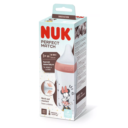 NUK Perfect Match Шише РР 260мл със Силиконов Биберон за Хранене M 3+ месеца Minnie Червено