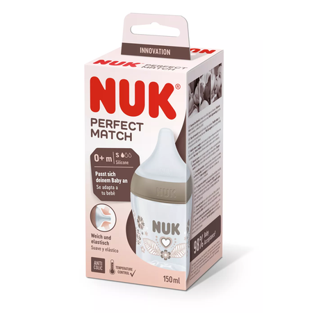 NUK Perfect Match Шише РР 150мл със Силиконов Биберон за Хранене S 0+месеца и Сърце