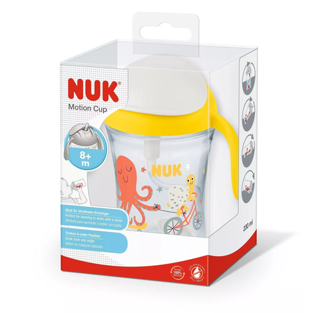 NUK Детска Чаша MOTION CUP 230мл със Сламка Жълта 8+ месеца