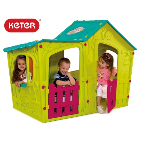  Пластмасова къща за игра Keter Magic Villa, Синя/Зелена/Розова 