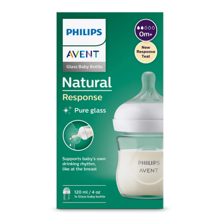 Philips Avent Шише Стъклено Natural Response 3.0 с Биберон 0м+ 120мл