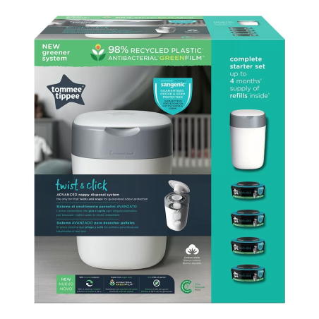 Tommee Tippee КОМПЛЕКТ 4 КАСЕТИ + ХИГИЕНЕН КОШ TWIST&CLICK