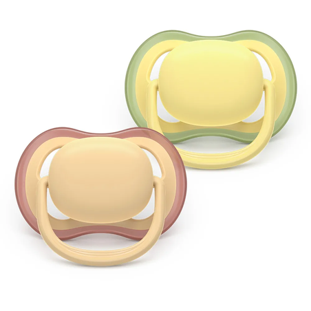 Philips AVENT SCF087/07 Комплект 2 Броя Ортодонтични Силиконови Залъглки Ultra Air от 0-6м+ Пастелни Едноцветни в кутия за Стерилизиране