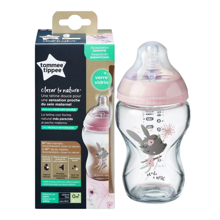 Tommee Tippee ШИШЕ ЗА ХРАНЕНЕ EASI VENT СТЪКЛЕНО 250 ml. 0м+ момиче