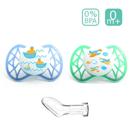  Анатомични биберони Nuvita 7060 AIR55 ORT, 2 броя, 0+, Сини 