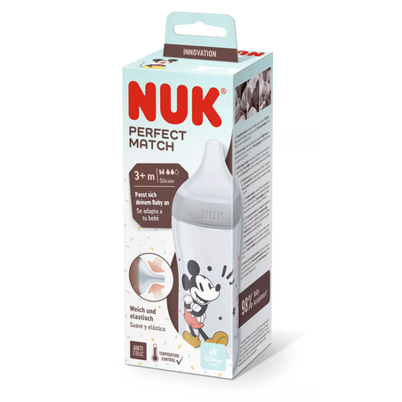 NUK Perfect Match Шише РР 260мл със Силиконов Биберон за Хранене M 3+ месеца Mickey Сиво
