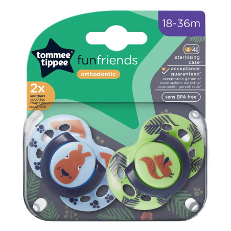 Tommee Tippee Ортодонтични Залъгалки Fun Friends 18-36M+ 2 Броя Зелена Катерица
