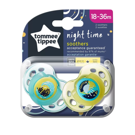 Tommee Tippee ОРТОДОНТИЧНИ ЗАЛЪГАЛКИ - NIGHT 18-36М (2 бр./оп.)