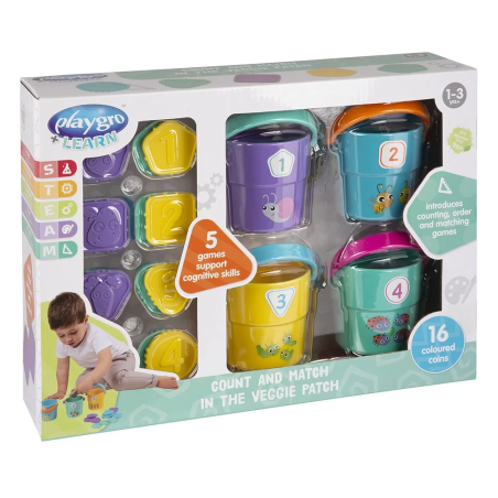 PLAYGRO АКТИВНА ИГРАЧКА КОФИЧКИ С ЖЕТОНИ ЗА БРОЕНЕ И СОРТИРАНЕ 12-36М