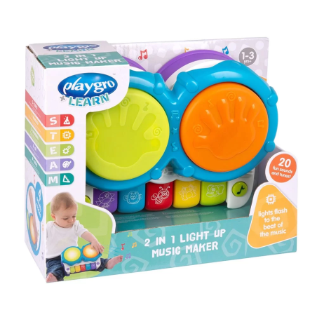 PLAYGRO МУЗИКАЛНА ИГРАЧКА 2В1 ПИАНО И БАРАБАНИ 12-36М