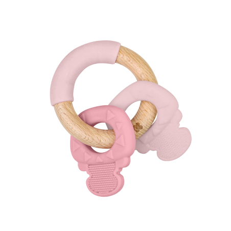 KikkaBoo Чесалка дърво-силикон Keys Pink