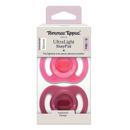 Tommee Tippee Ортодонтични Залъгалки Ultra Light Stay Put Силиконови от 0-6М+ 2 Броя Пурпурен и Розов Цвят