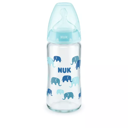 NUK First Choice Temperature Control Стъклено Шише 240мл със Силиконов Биберон за Хранене 0-6месеца