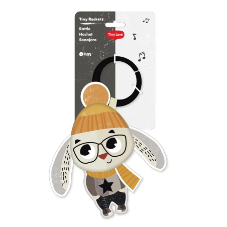 Tiny Love Мека текстилна бебешка Дрънкалка Заек от колекция Tiny Rockers с клипс за закачане на количка 0м+