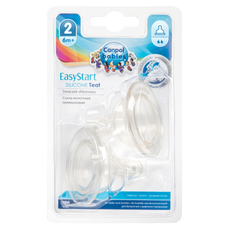 Антиколик силиконов биберон за шише с широко гърло Easy Start 6м+  2 бр.