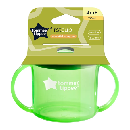 Tommee Tippee Чаша с Дръжки First Cup 4M+ с Твърд Накрайник Зелена