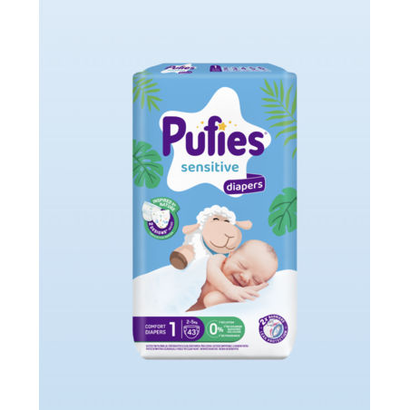 Pufies Diapers Sensitive NB Newborn 1 Пелени за Новородени 2-5 кг по 43 Броя