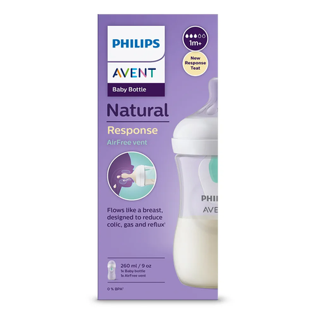 Philips Avent SCY673/01 Шише за Хранене Natural Response 260мл с клапа AirFree и Поток 3.0 с Биберон от 1м+&nbsp;