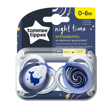Tommee Tippee ОРТОДОНТИЧНИ ЗАЛЪГАЛКИ - NIGHT 0-6М (2 бр./оп.) НАРВАЛ