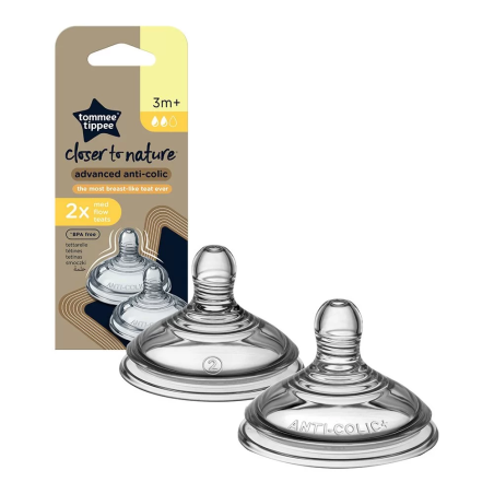 Tommee Tippee БИБЕРОН ANTI-COLIC+ MEDIUM - 2 КАПКИ 3м+ (2 бр./о