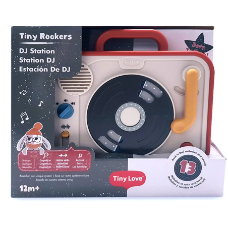 Tiny Love Електронна музикална играчка DJ Станция от серията Tiny Rockers с 13 рокендрол мелодии въртяща се peek-a-boo плоча 12м+