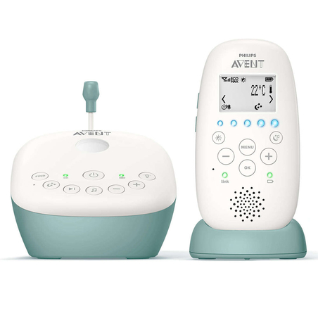 Philips AVENT SCD731/52 DECT Бебефон Температурен Сензор с Успокояваща Нощна Светлина и Приспивни Песни и Нощен Проектор
