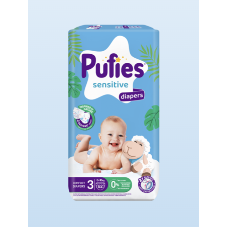 Pufies Diapers Sensitive MP 3 Midi Пелени за Бебета 6-10кг по 62 Броя