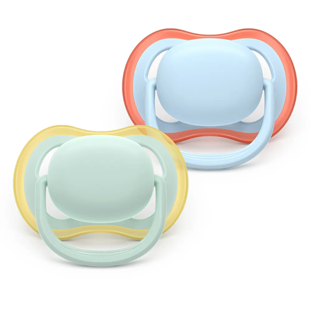 Philips AVENT SCF087/01 Комплект 2 Броя Ортодонтични Силиконови Залъгалки Ultra Air от 0-6м+ Пастелни Едноцветни в Кутия за Стерилизиране