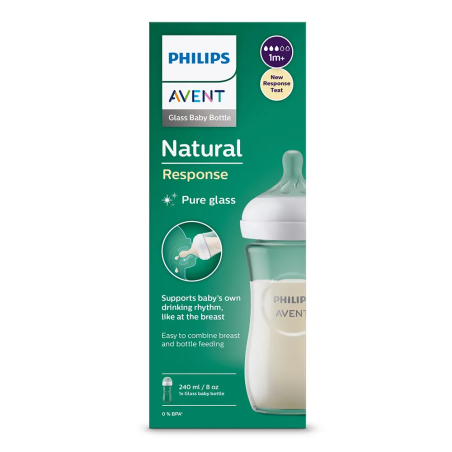 Philips Avent Шише Стъклено Natural Response 3.0 с Биберон 1м+ 240мл