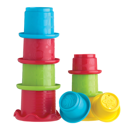 Playgro Stacking Fun Cups Комплект от 9 Цветни Чаши за Подреждане за игра в Банята или на Плажа