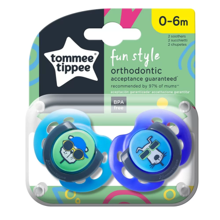 Tommee Tippee ОРТОДОНТИЧНИ ЗАЛЪГАЛКИ - FUN STYLE 0-6М (2 бр./оп) КОТКА/КУЧЕ