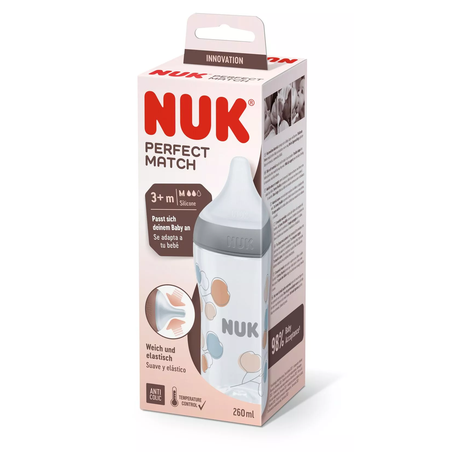 NUK Perfect Match Шише РР 260мл със Силиконов Биберон за Хранене M 3+ месеца с Клонче