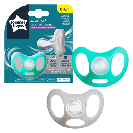 Tommee Tippee ОРТОДОНТИЧНИ ЗАЛЪГАЛКИ - SENSITIVE 0-6М (2 бр./оп.)