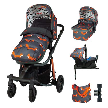 Промопакет Cosatto Giggle Quad Charcoal Mister Fox 3в1 + i-Size база и чувалче за крака
