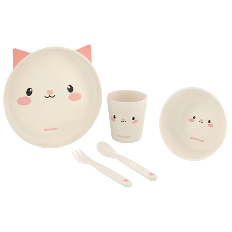 Сет за хранене бамбук Cat Pink