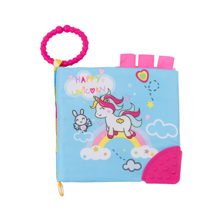 KikkaBoo Образователна текстилна книжка с чесалка Happy Unicorn