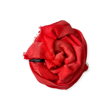 Marc Cain Oversized Coral Scarf Beach Print Lobster Fringe Summer Wrap