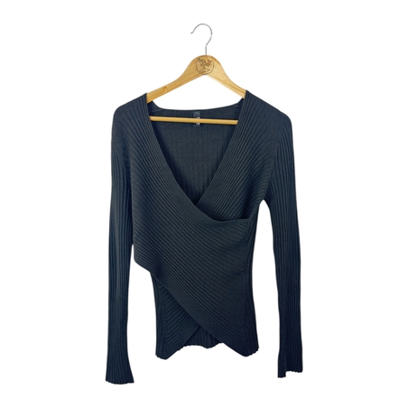 Wolford Front Wrap Style Ribbed Merino Wool Pullover (M)