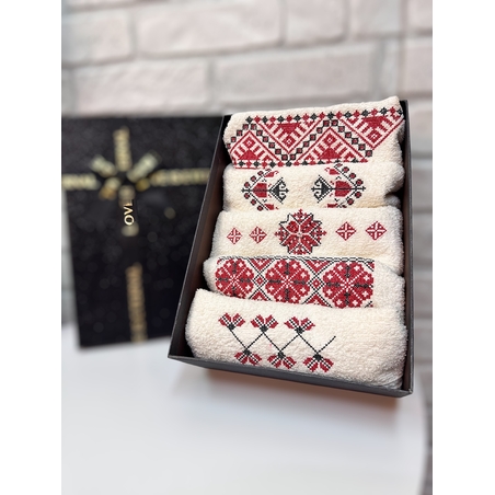 Комплект 5 броя хавлии 30x50 см с  бродиран етно мотив 1