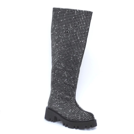 Дамски ботуши / велур + камъни / черно /71418