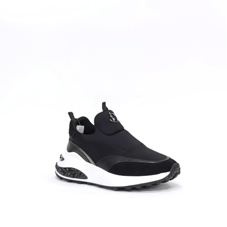 Женские кроссовки из экокожи+текстиля с анатомической стелькой черного /7028